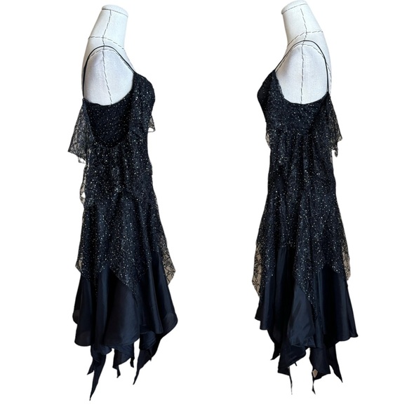 Vintage 80s Nuance Black Gold Swiss Dot Tulle Dress Stevie Nicks Fairy Witchy - Picture 15 of 17